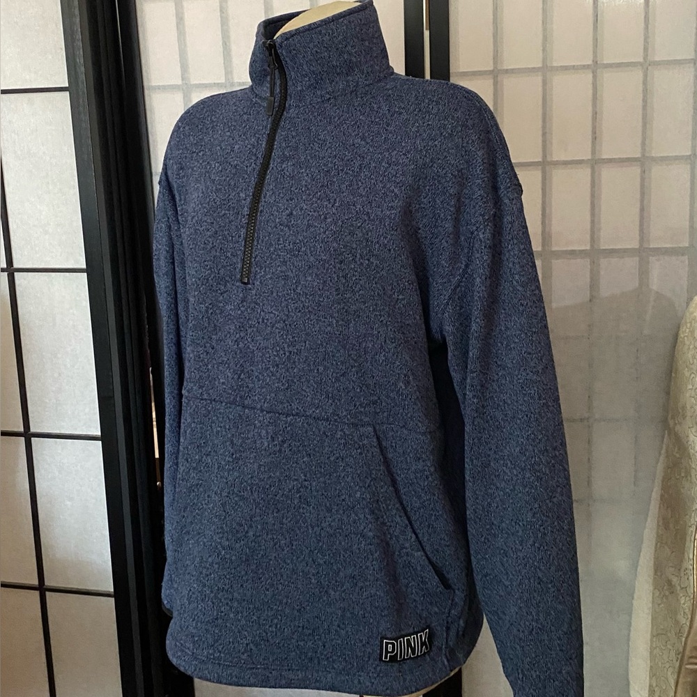 PINK Victoria's Secret Women S Warm Blue 1/4 Zip Up Sweater Top